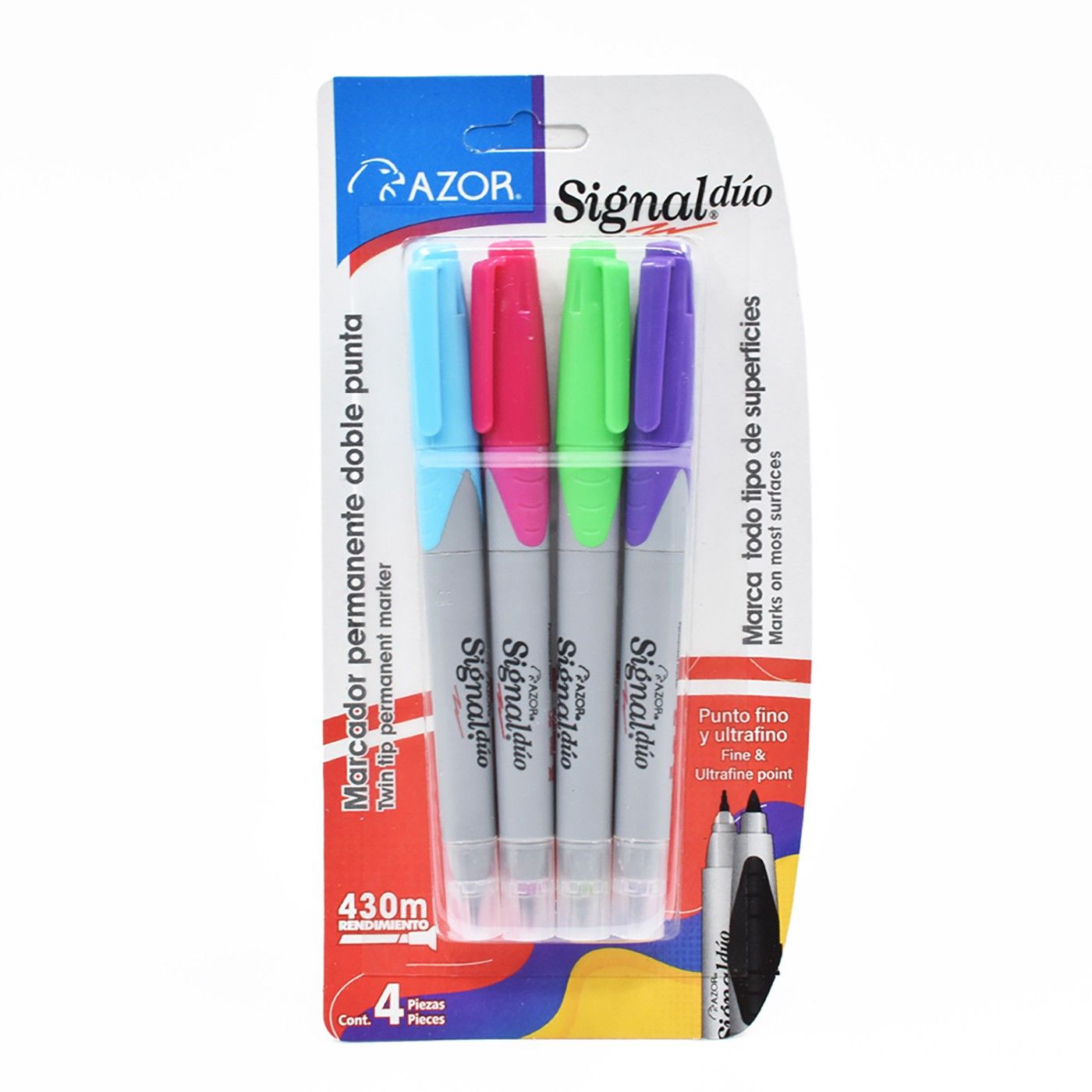 Marcador Permanente Azor Doble Punta X4 Und Colores Surtidos