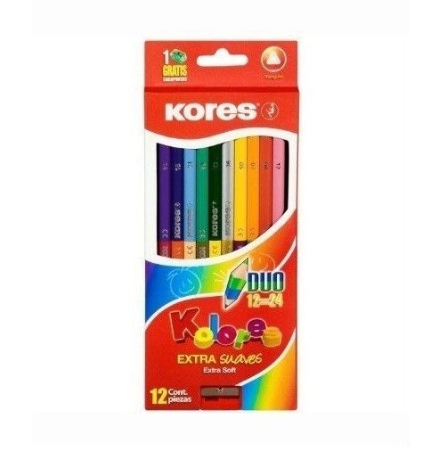 Colores Kores Duo Triangular + Tajalápiz 24 Colores x12 und