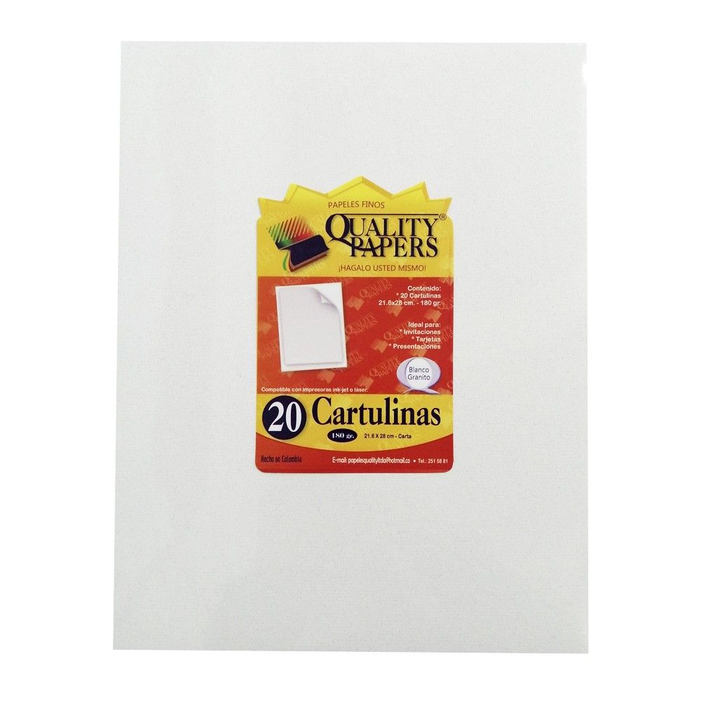 Paquete Cartulina Quality Papers Tamaño Carta Blanco Granito 180gr x20 und