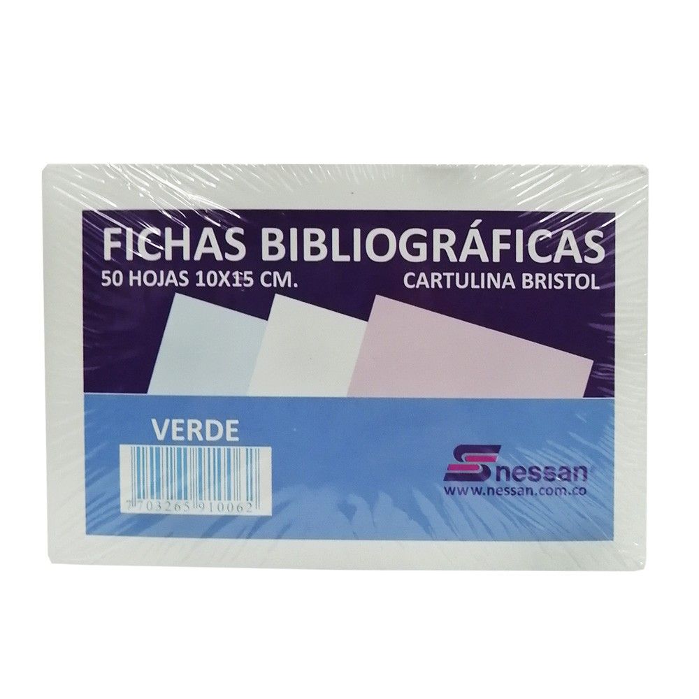 Fichas Bibliográficas de Cartulina Bristol Nessan Verde 10 x15cm x50 hjs