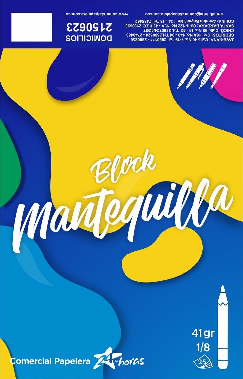 Block Comercial Papelera Mantequilla Tamaño 1/8 41gr x25 hjs