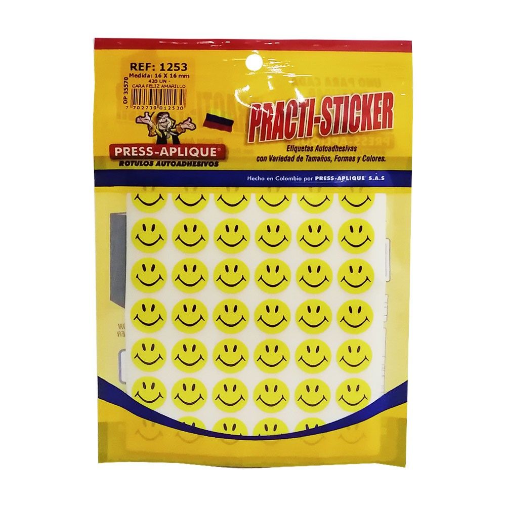 Rótulos Adhesivos Press Aplique Carita Feliz Amarilla Referencia 1253