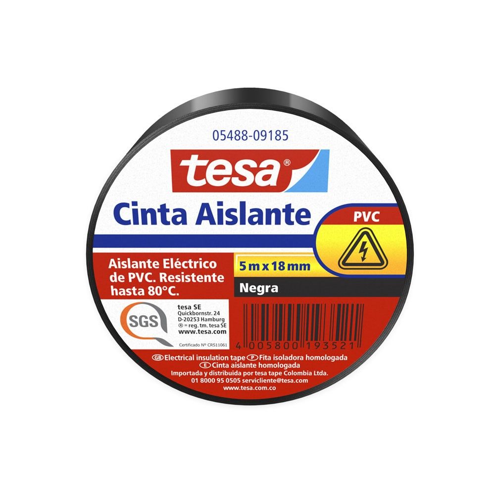 Cinta Aislante Tesa Negra 5m x 18mm