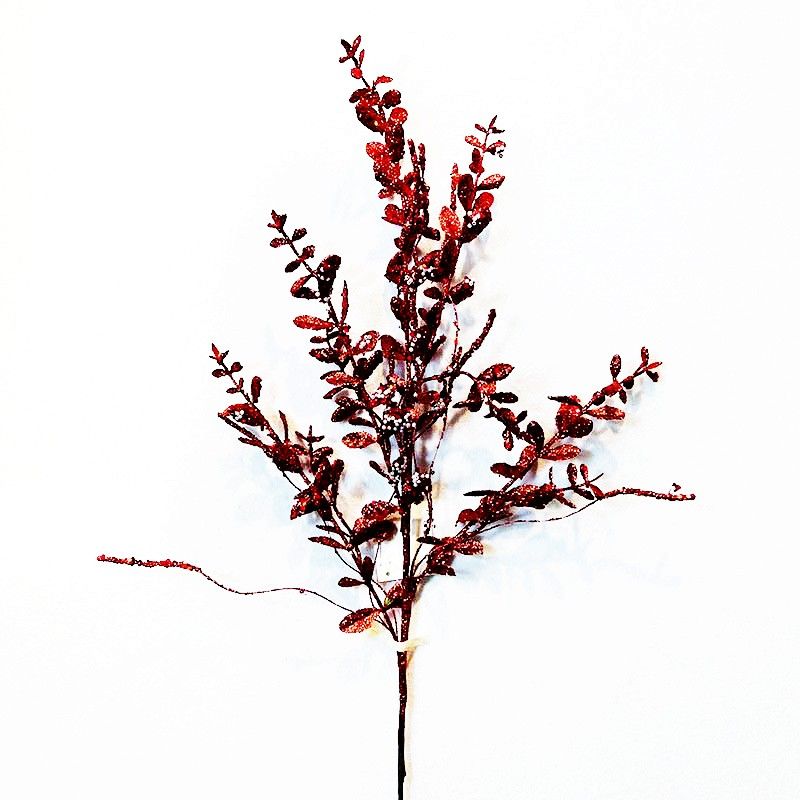 Rama 81cm Hojas Rojo Escarchado