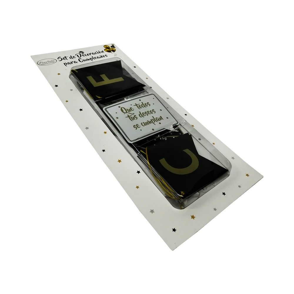 Kit Decoración  Cumpleaños Colores Negro-Dorado