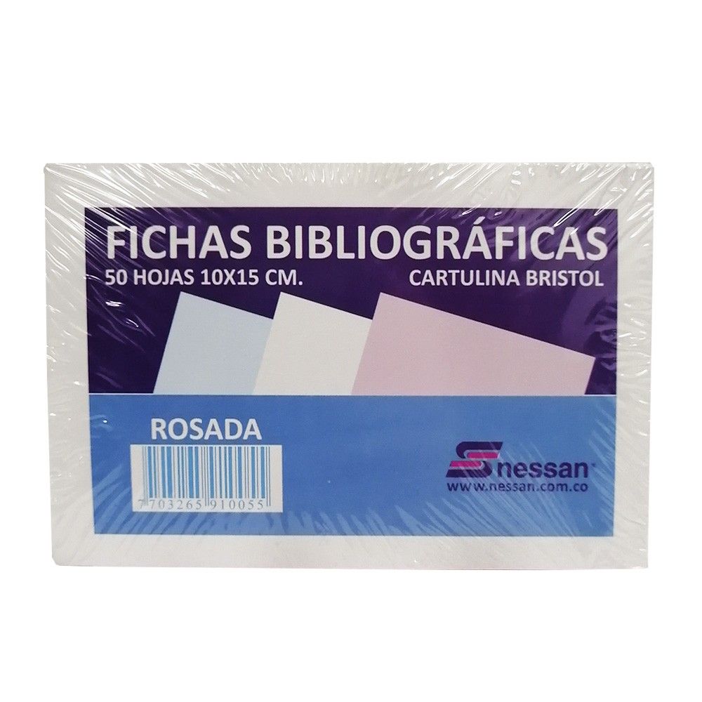 Fichas Bibliográficas de Cartulina Bristol Nessan Rosada 10 x15cm x50 hjs