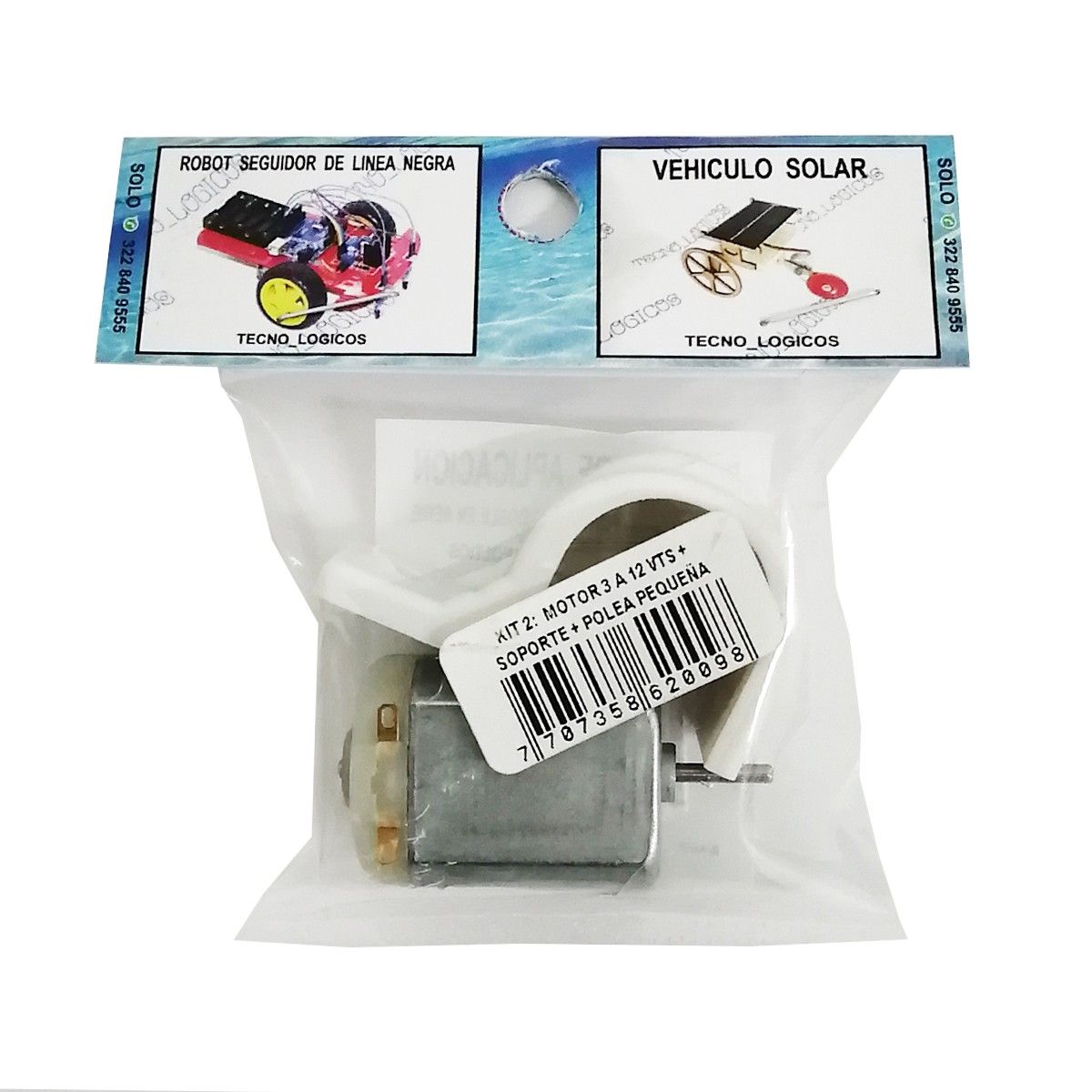 Kit Motor 3V a 12V + Soporte + Polea + Tornillo