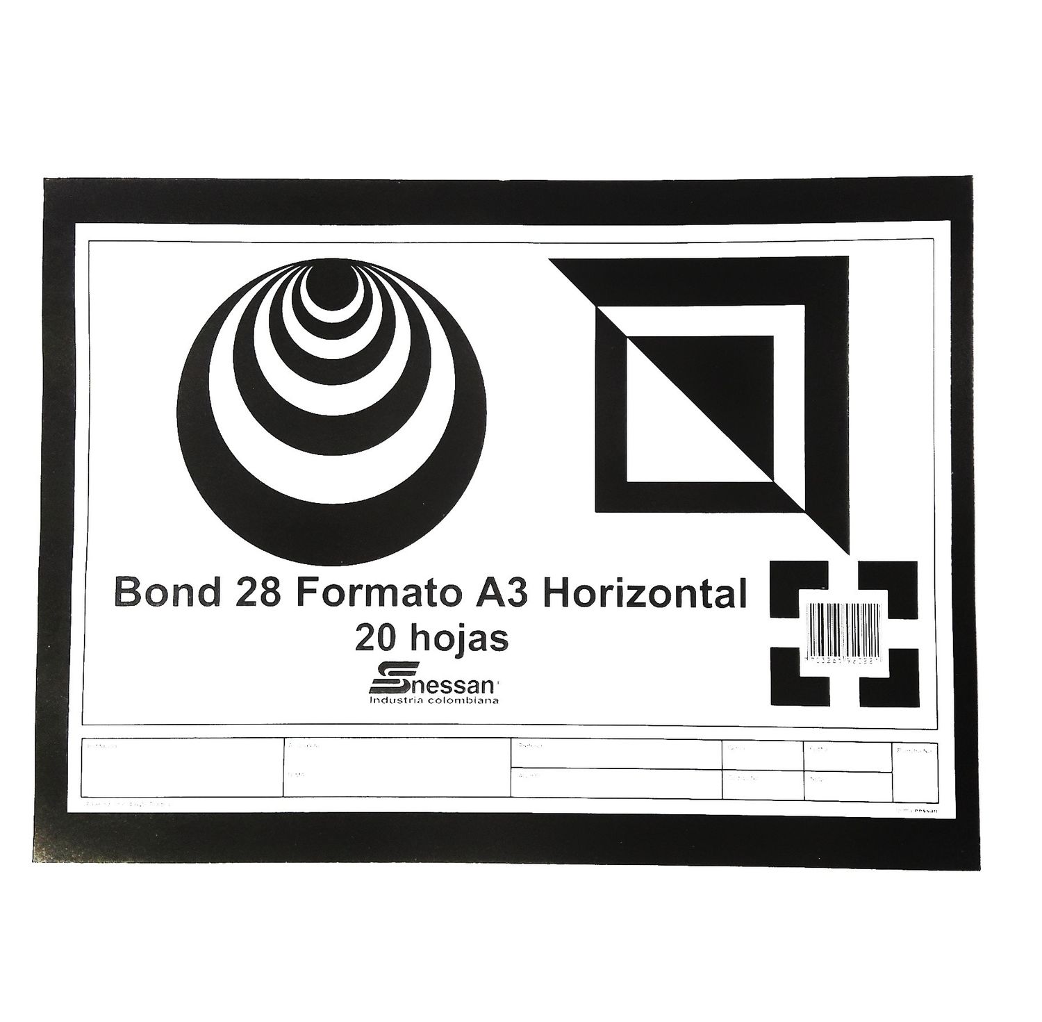 Block Nessan Formato Horizontal Tamaño A3 Papel Bond x20 hjs