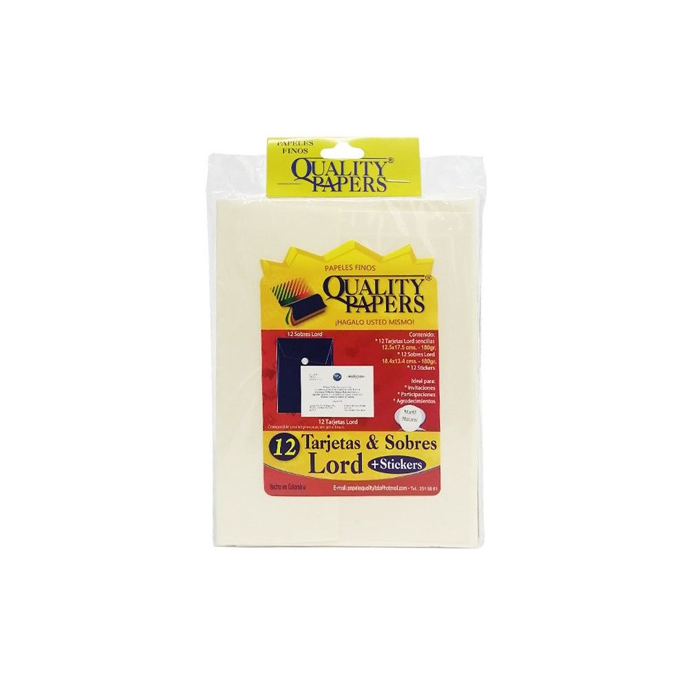 Sobres Y Tarjetas Lord + Stickers Color Marfil Natural x 12 und