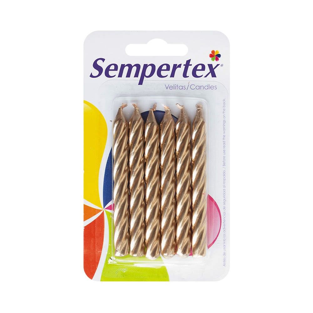 Velitas Espiralada Color Dorada Sempertex Por 6 Unidades.