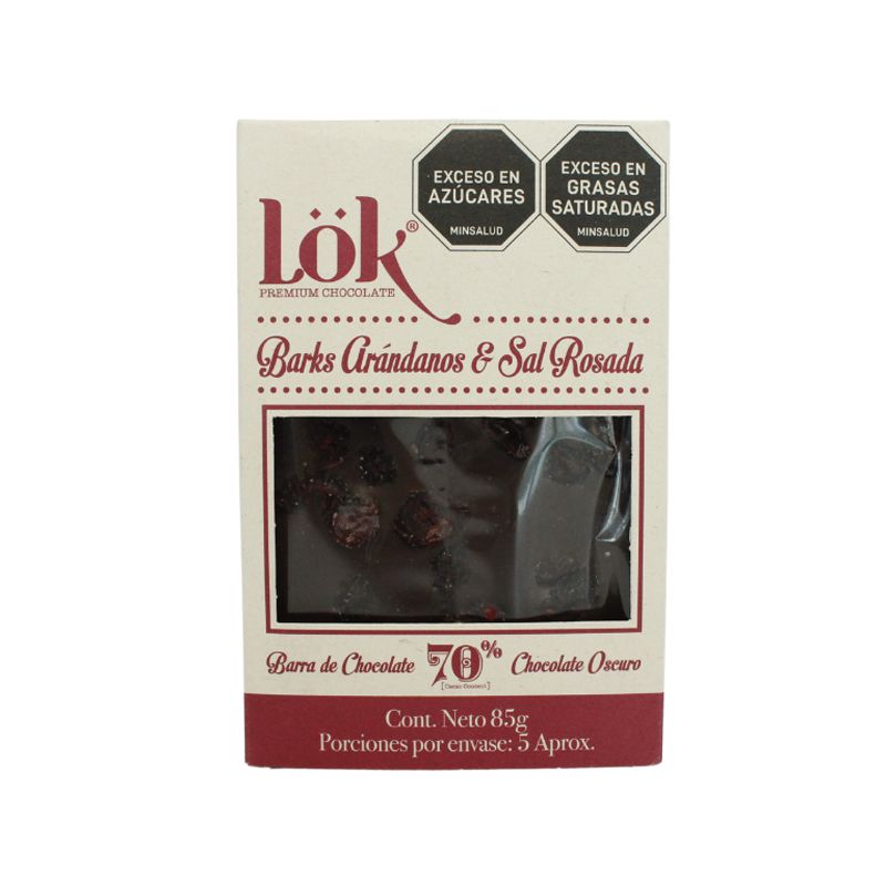Chocolate 70% Bark Arandanos y Sal Rosada Lok 85g