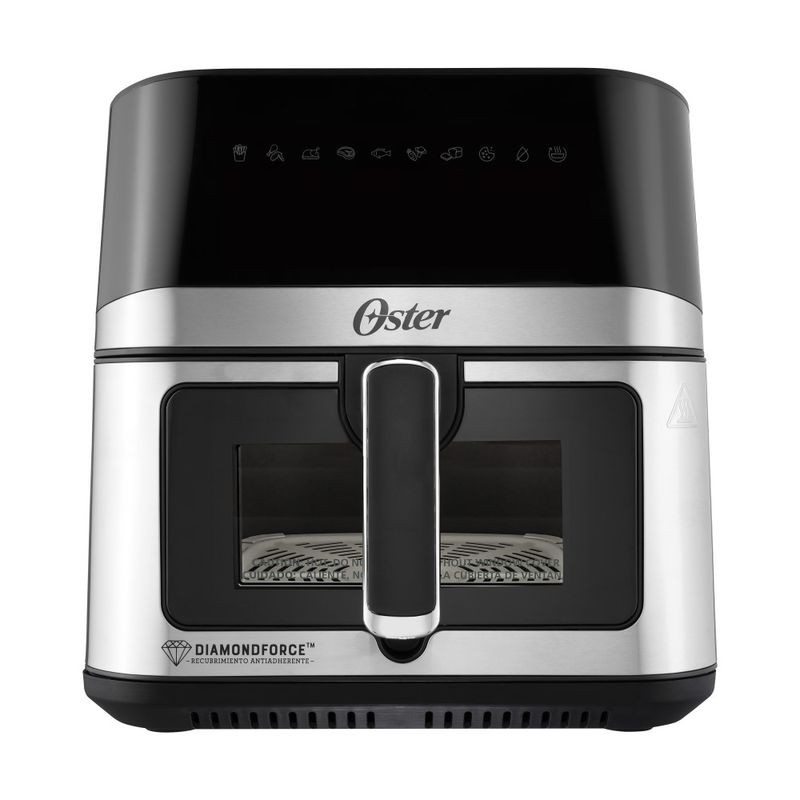 Transforma tu experiencia culinaria con nuestra freidora de aire digital Oster® de última generación. Con nuestro recubrimiento Oster® DiamondForce, que es hasta 12 veces más resistente a rayaduras y hasta 15 veces más fácil de limpiar* que los recubrimientos convencionales, tu freidora se mantendrá en perfectas condiciones durante más tiempo. Su capacidad de 7.5L** permite cocinar un pollo de hasta 3.63Kg. Equipada con una ventana transparente y una luz interna, esta freidora te brinda una visión clara del proceso de cocción en cada paso del proceso. Con 10 Programas automáticos: Papas fritas, alitas, aves, carne, vegetales, pescado/mariscos, hornear, postre, deshidratar y calentar. Esta freidora simplifica la preparación de una variedad de platos con solo tocar un botón. Además, nuestro innovador sistema de recordatorio automáticos te alerta para voltear la comida en medio del ciclo de cocción, garantizando resultados perfectamente dorados y crujientes en cada bocado. Ya sea que estés cocinando alitas, asando verduras o deshidratando frutas, esta freidora digital con acentos en acero inoxidable te ofrece versatilidad y conveniencia en cada uso.
*Hasta 12 veces más resistente a rayaduras y hasta 15 veces más fácil de limpiar Vs recubrimiento GSCB-293V/GSCT-293V
**Capacidad calculada incluye bandeja removible.
Recubrimiento Oster® DiamondForce: Hasta 15 veces más fácil de limpiar*.Hasta 12 veces más resistente a rayaduras*: No se agrieta, pela o raya
7.5L de capacidad: Permite cocinar un pollo de hasta 3.63Kg.
Panel de Control Digital
Ventana y luz Interna para mejorar la visibilidad y controlar la cocción de los alimentos
10 Programas Automáticos que añaden conveniencia y facilidad al cocinar- Papas fritas, alitas, aves, carne, vegetales, pescado/mariscos, hornear, postre, deshidratar, calentar
Cocina hasta con 99% menos aceite***
Sistema de manejo de cables: Mantiene el cable ordenado y listo para usar
*Hasta 12 veces más resistente a rayaduras y hasta 15 veces más fácil de limpiar Vs recubrimiento GSCB-293V/GSCT-293V
**Capacidad calculada incluye bandeja removible.
***Comparado con freidoras tradicionales Oster®