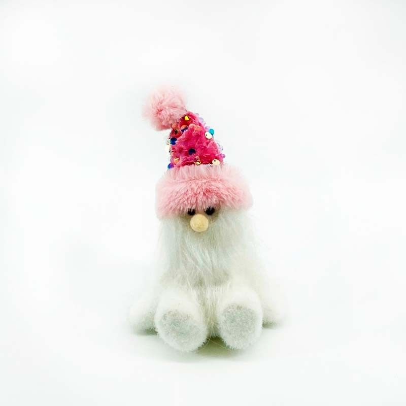Santa Sentado 17cm Blanco Gorro Rosado