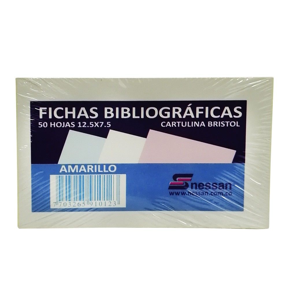 Fichas Bibliográficas de Cartulina Bristol Nessan Amarillo 12.5 x7.5cm x50 hjs