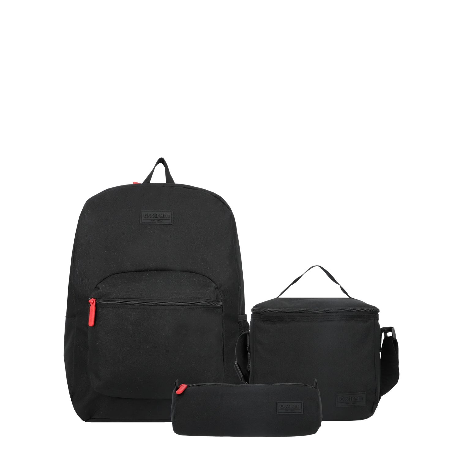 Morral + Lonchera + Cartuchera Negro/Rojo Xtrem