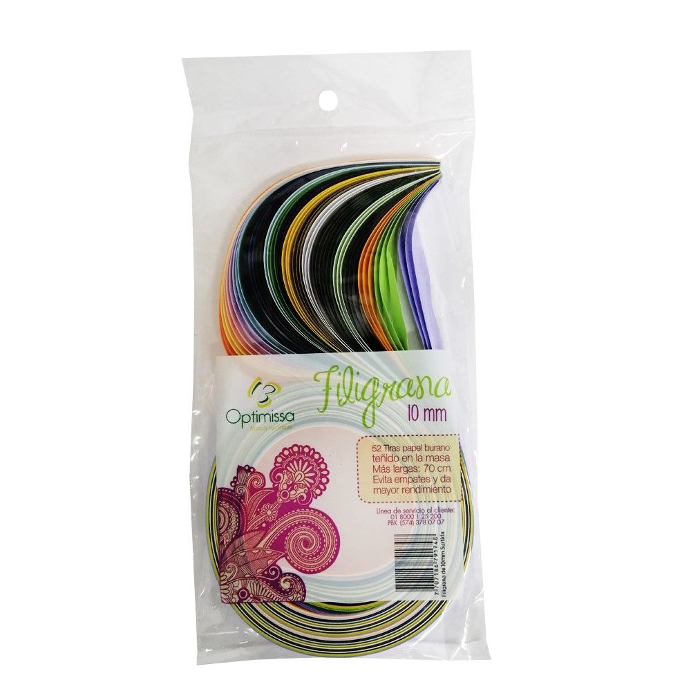 Papel Filigrana Optimissa 10mm X 70cm Colores Surtidos x52und