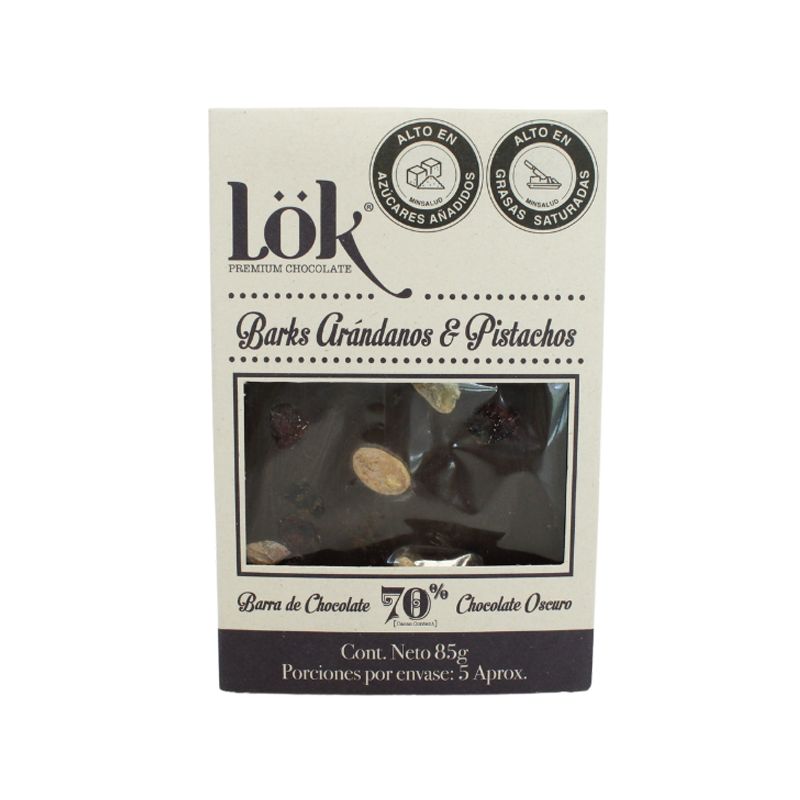 Chocolate 70% Bark Arandanos y Pistacho Lok 85g