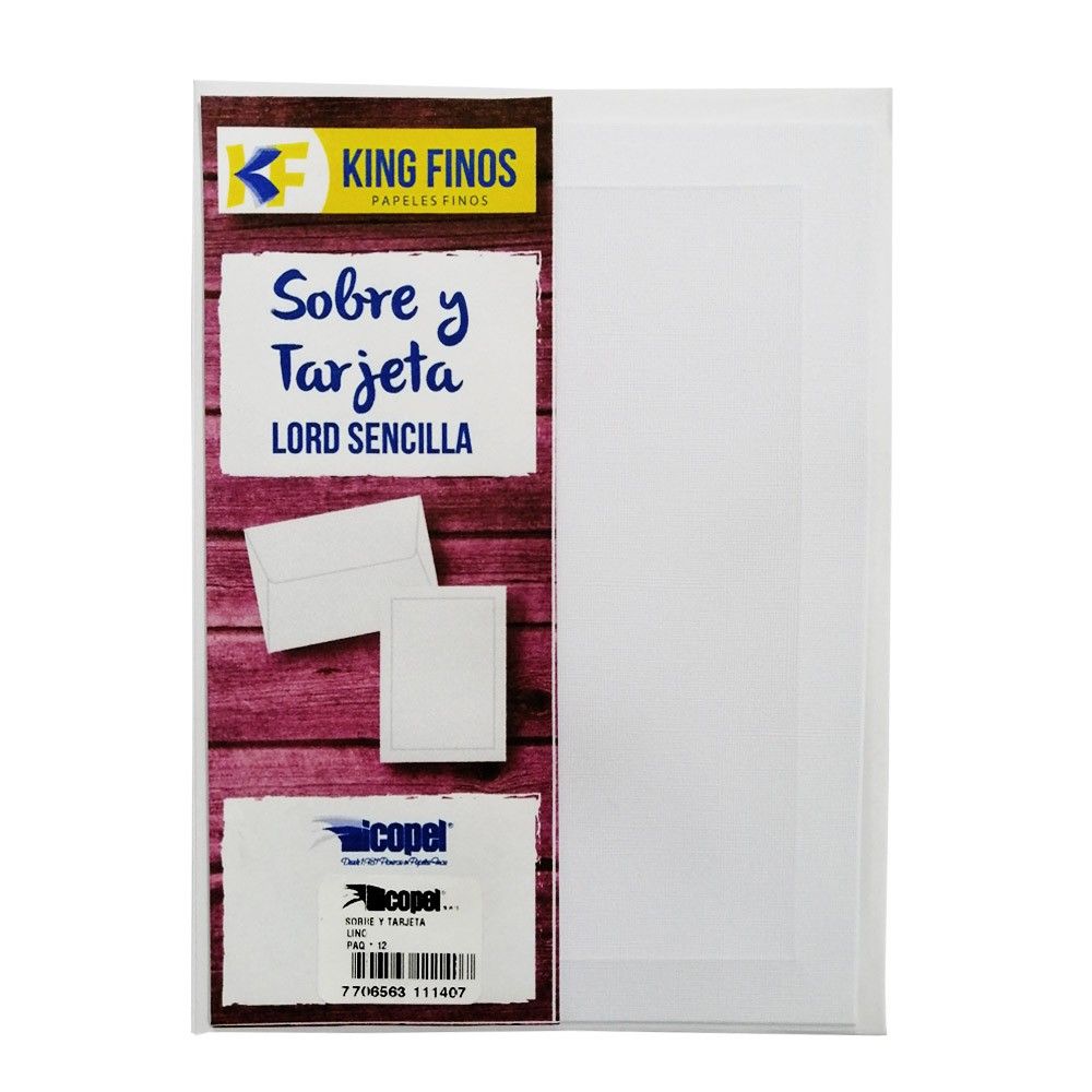 Sobre Icopel + Tarjeta King Finos Lord Blanco Lino x12und