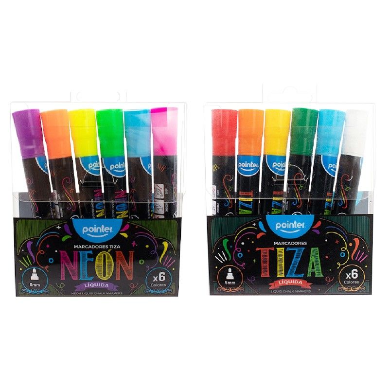 Marcador X12 Tiza Liquida 5MM Colores Clasicos + Neon Pointer
