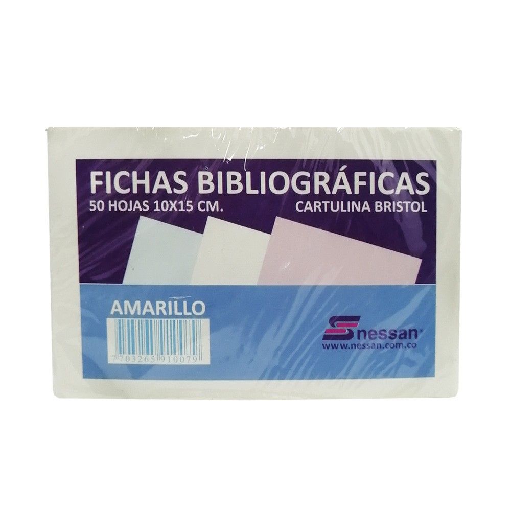 Fichas Bibliográficas de Cartulina Bristol Nessan Amarillo 10 x15cm x50 hjs