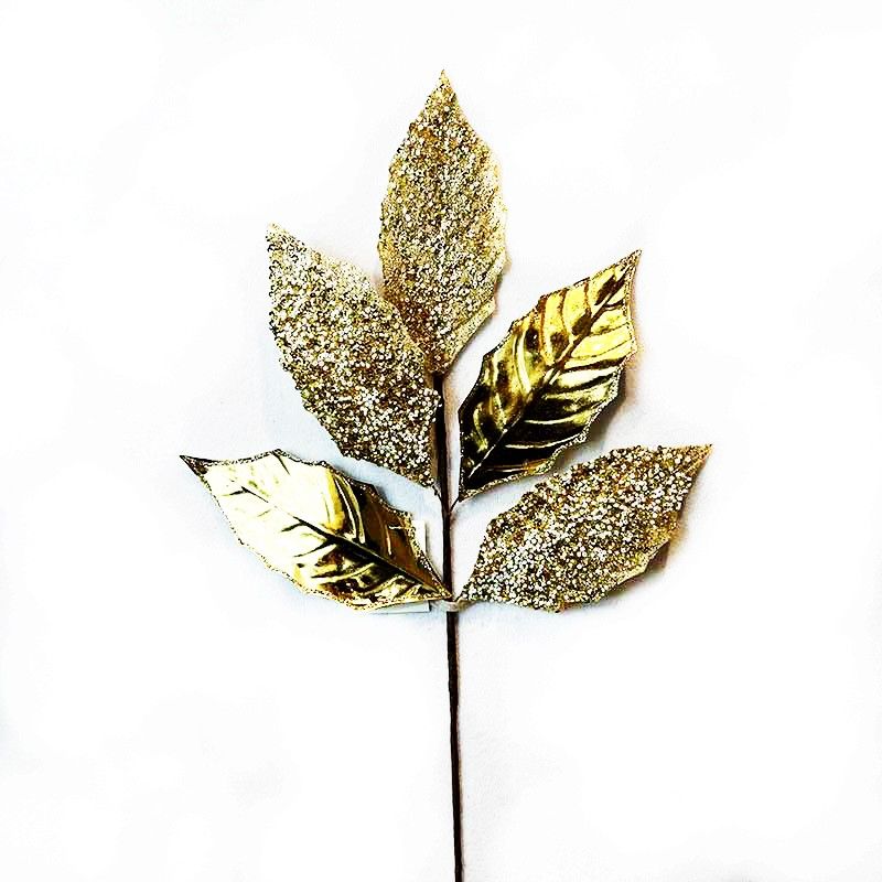 Rama 57cm X 5 Hojas Metalizada Dorada