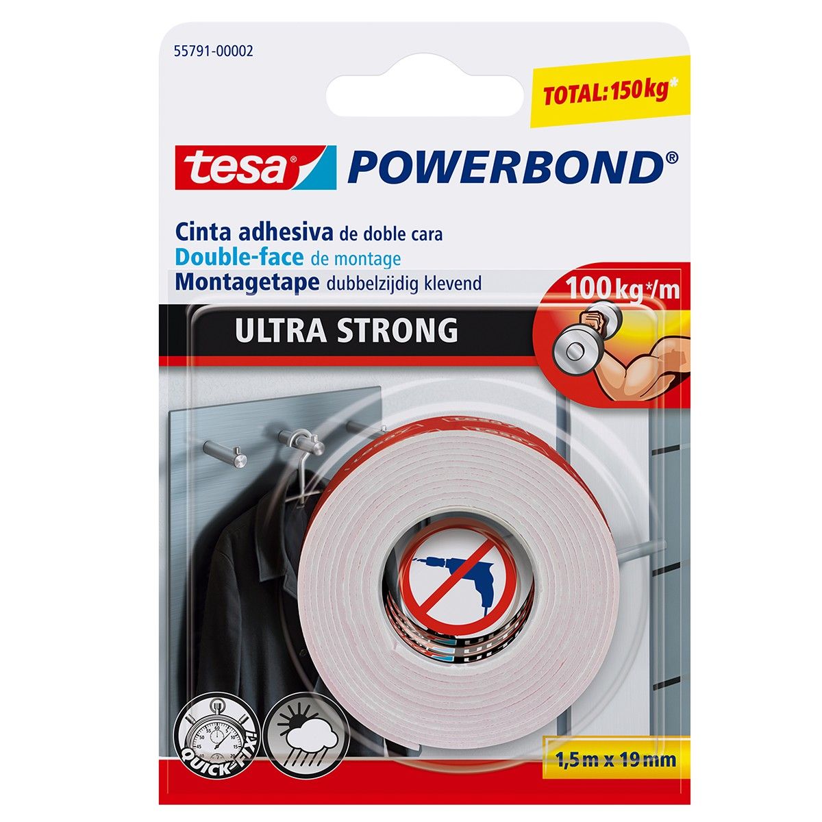 Cinta Adhesiva Pegante Tesa Doble Faz 1.5mt x19mm x 1und