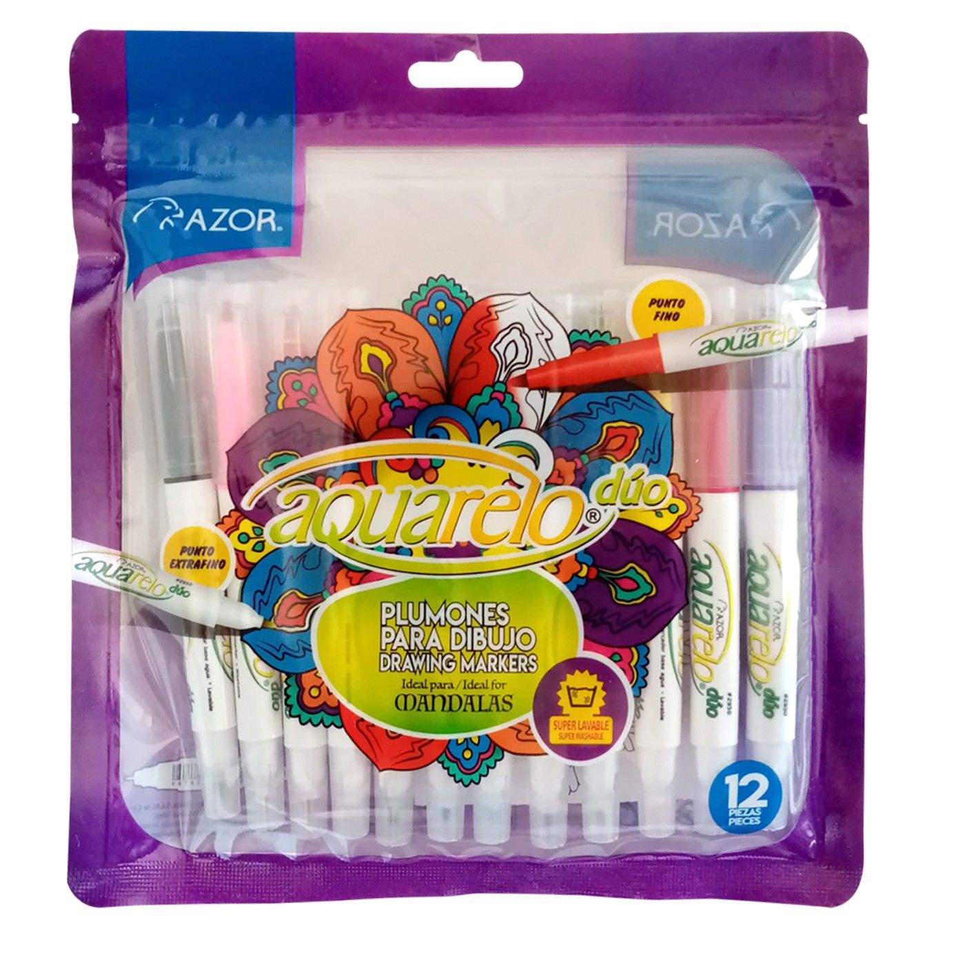 Plumones Lavables Azor Doble Punta X12 Und Colores Surtidos