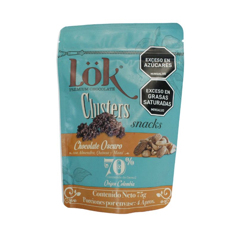 Chocolate 70% Cluster Almendra, Quinoa y Mani Lok 75g