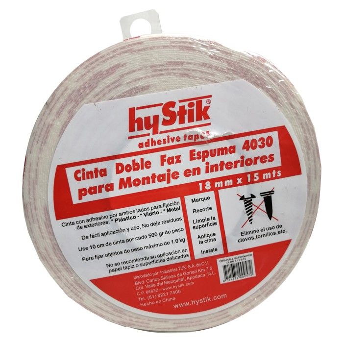 Cinta Hystik Adhesiva Doble Faz Espuma 18mm x15mts