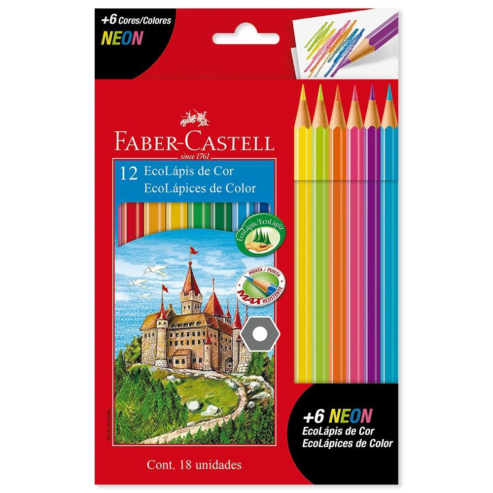 Colores Faber Castell Ecológicos x12 und + 6 Neón