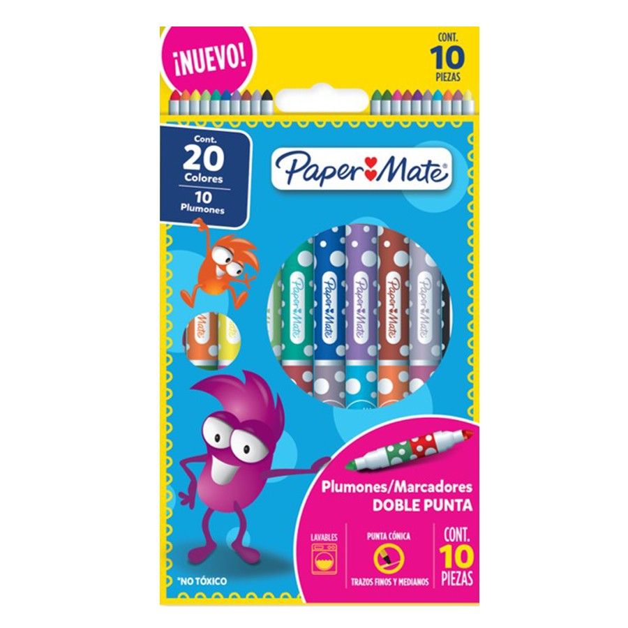 Plumones Paper Mate Medianos Doble Punta X10 UND - 20 Colores