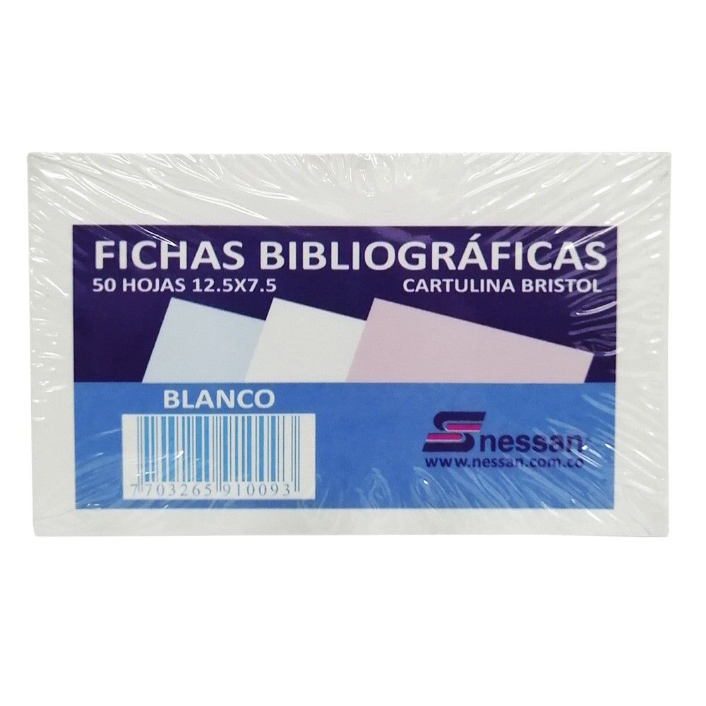 Fichas Bibliográficas de Cartulina Bristol Nessan Blanco 12.5 x7.5cm x50 hjs