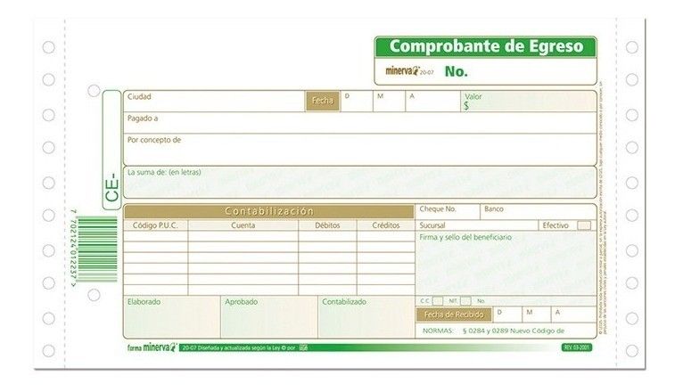 Comprobante de Egreso Forma Minerva 20-07 x100 und