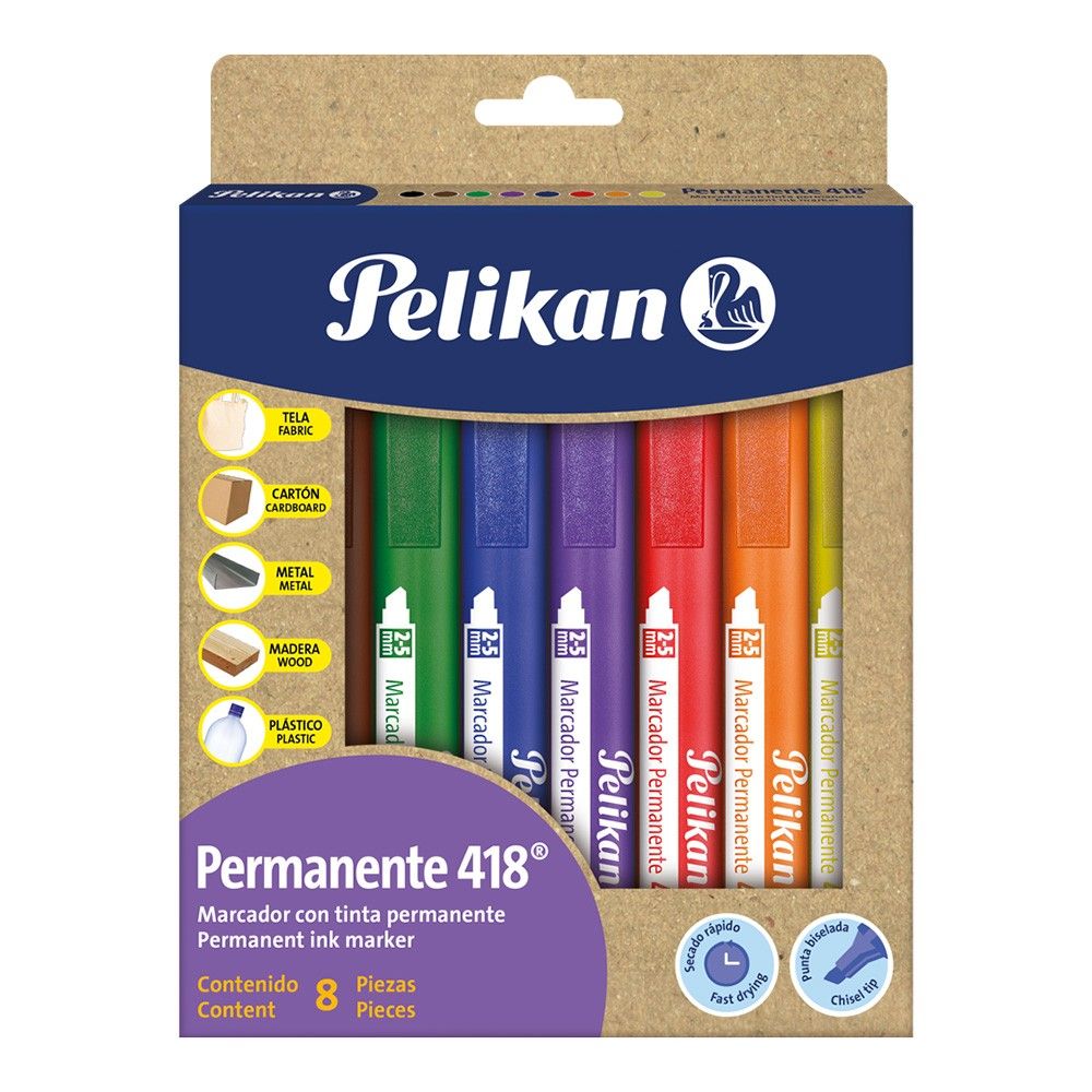 Marcador Pelikan Permanente 418 Surtidos 2.5mm x 8und