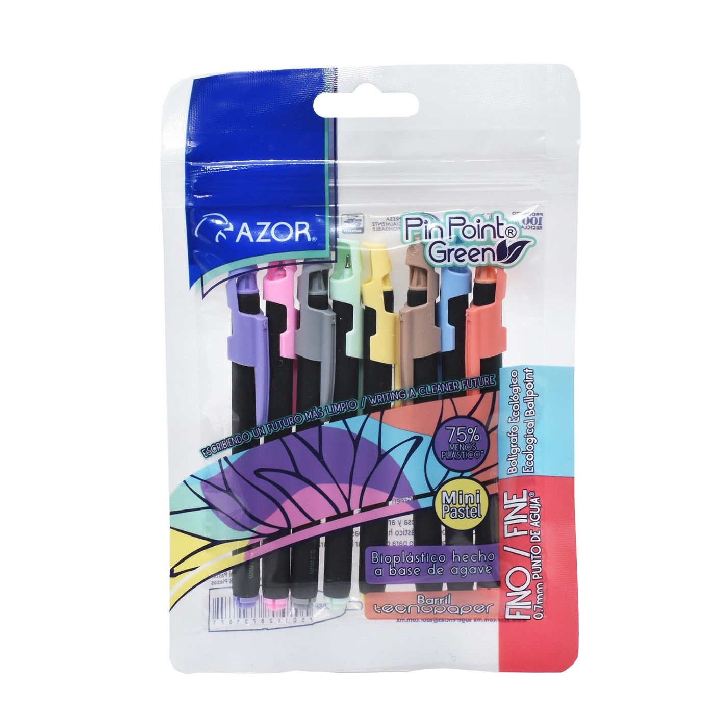 Esfero Ecológico Mini Azor Semigel Punta Fina X8 Und Colores Pastel