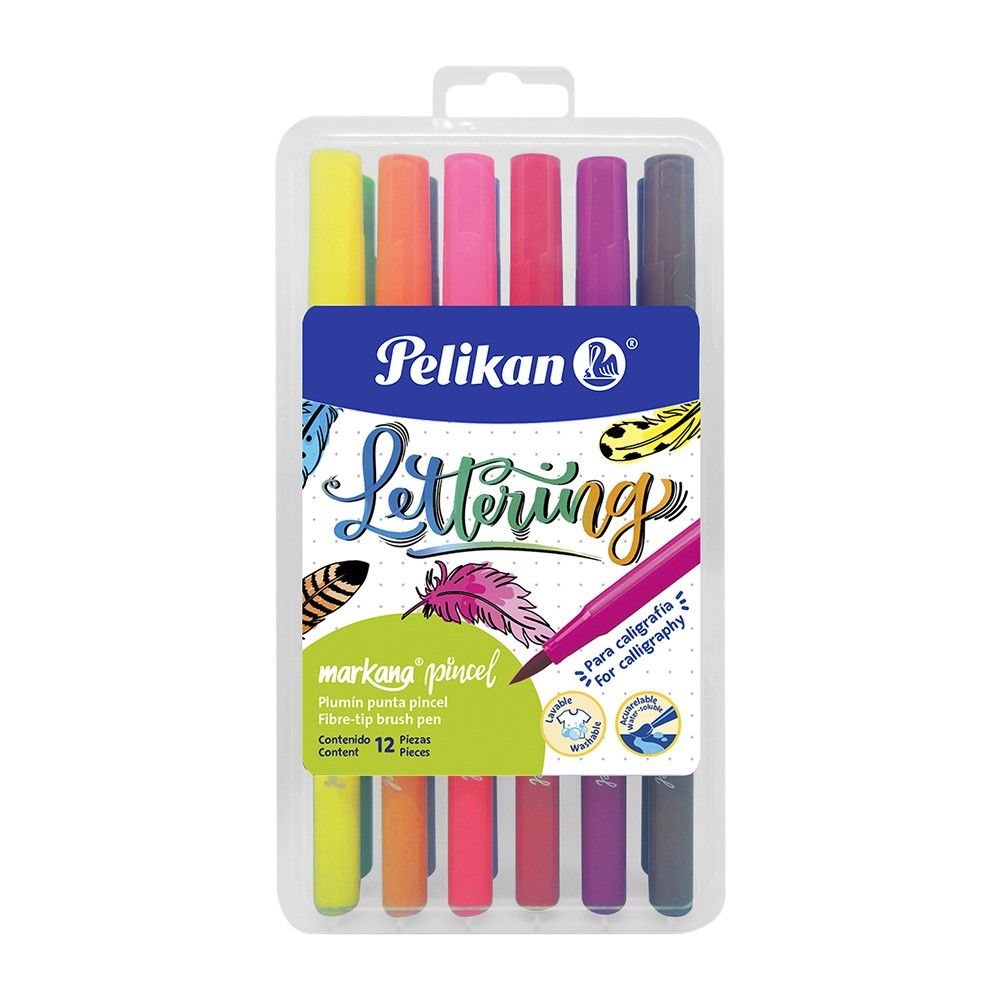 Plumones Puntapincel Pelikan Letterning Markana 12 Colores x12 und