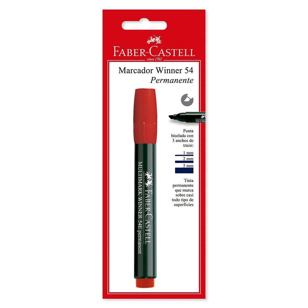 Marcador Faber Castell Permanente Winner 154/1mm/2mm/5mm Rojo Blíster x 1und