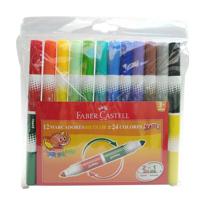 Plumón Faber Castell Bicolor Jumbo 24 Colores x12 und / +3 años