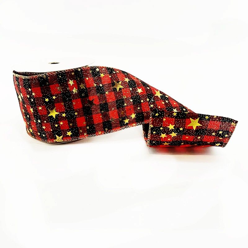 Cinta 8cm X 10Yd Roja Cuadros/Estrellas