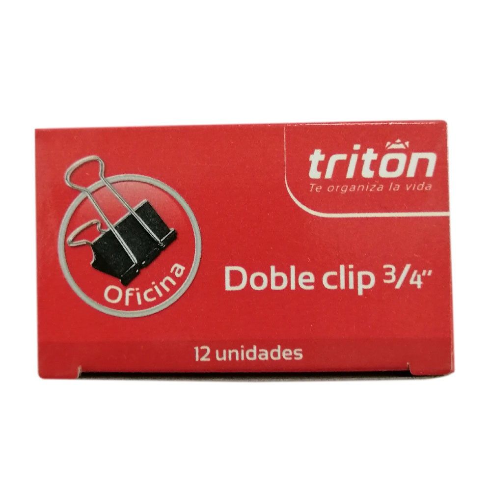 Gancho Triton a Presión Doble Clip Metálico Oficina 3/4 Pulg 19mm x12 und
