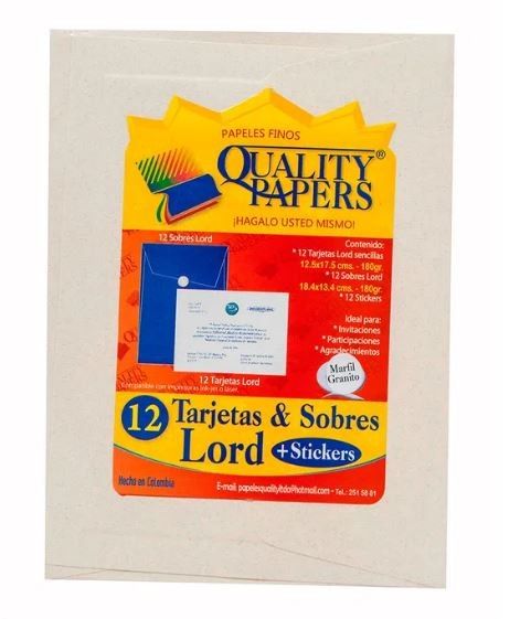 Kit Quality Papers Tarjetas &amp; Sobres Lord + Stickers Marfil Granito x12 und
