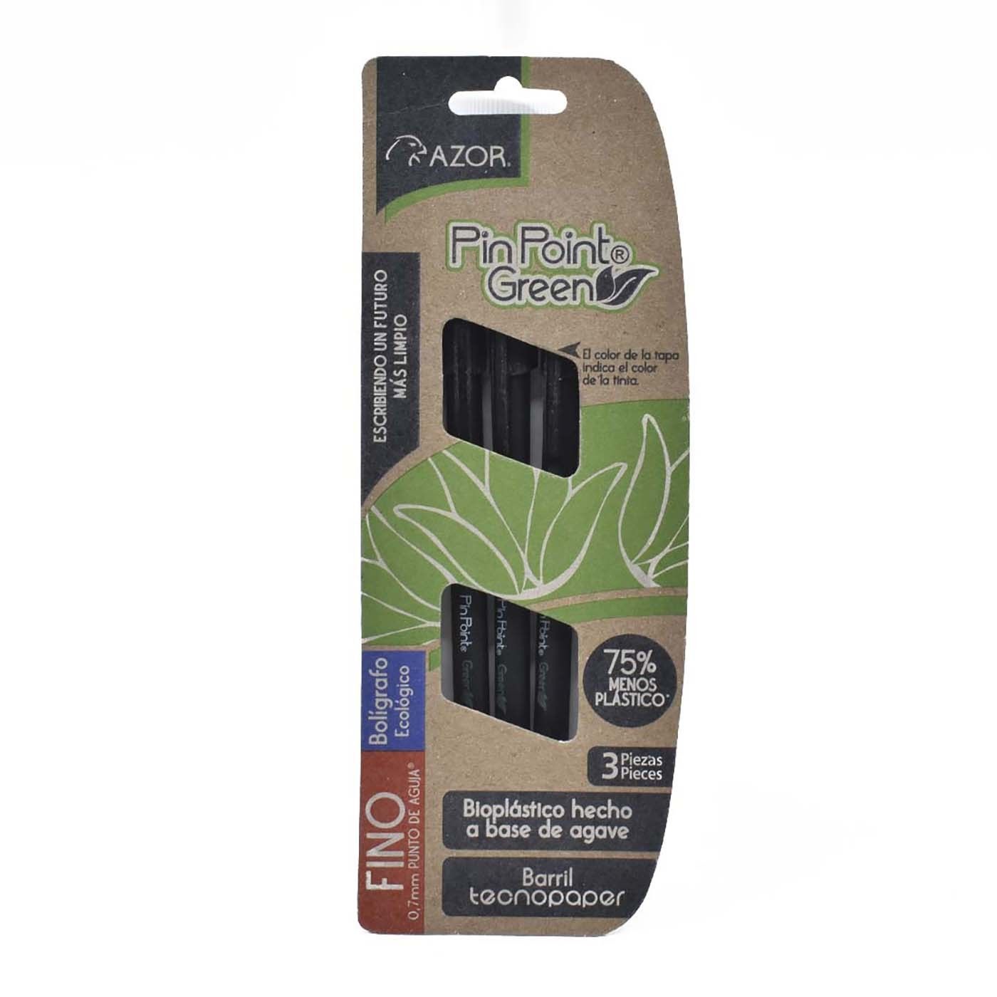 Esfero Ecológico Azor Semigel Punta Fina X3 Und Color Negro