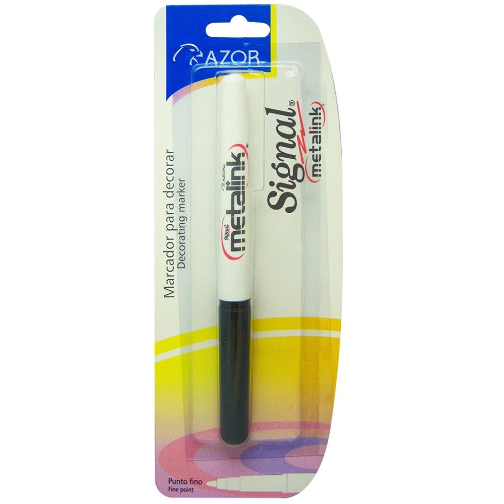 Marcador Azor Permanente Punta Fina Signal Metalink Blanco