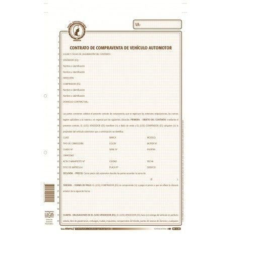 Contrato Formato Minerva para Compraventa de Vehículo Automotor