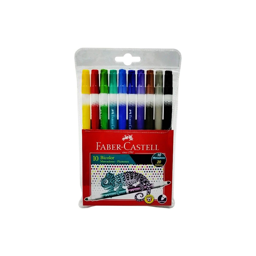 Plumones Doble Punta Marca Faber-Castell X 10 Unidades, 20 Colores