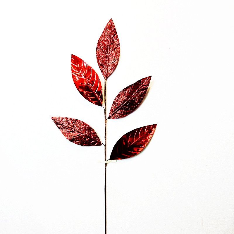 Rama 70cm X5 Hojas Metalizada Roja