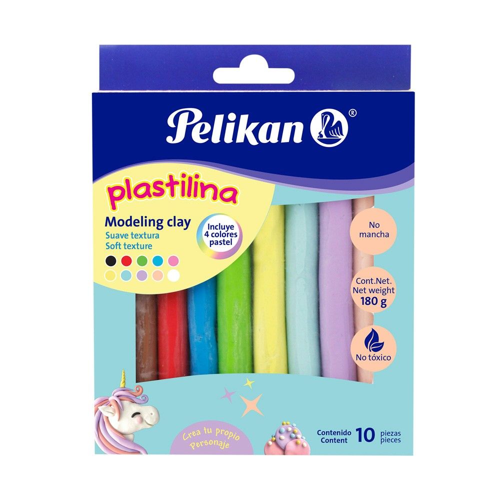 Plastilina Pelikan Modeling Clay Barra Pastel 10 Colores 180gr x10 und