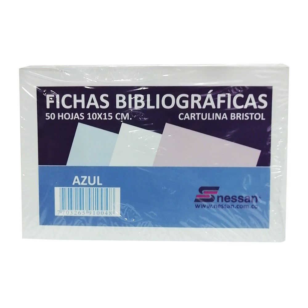 Fichas Bibliográficas de Cartulina Bristol Nessan Azul 10 x15cm x50 hjs