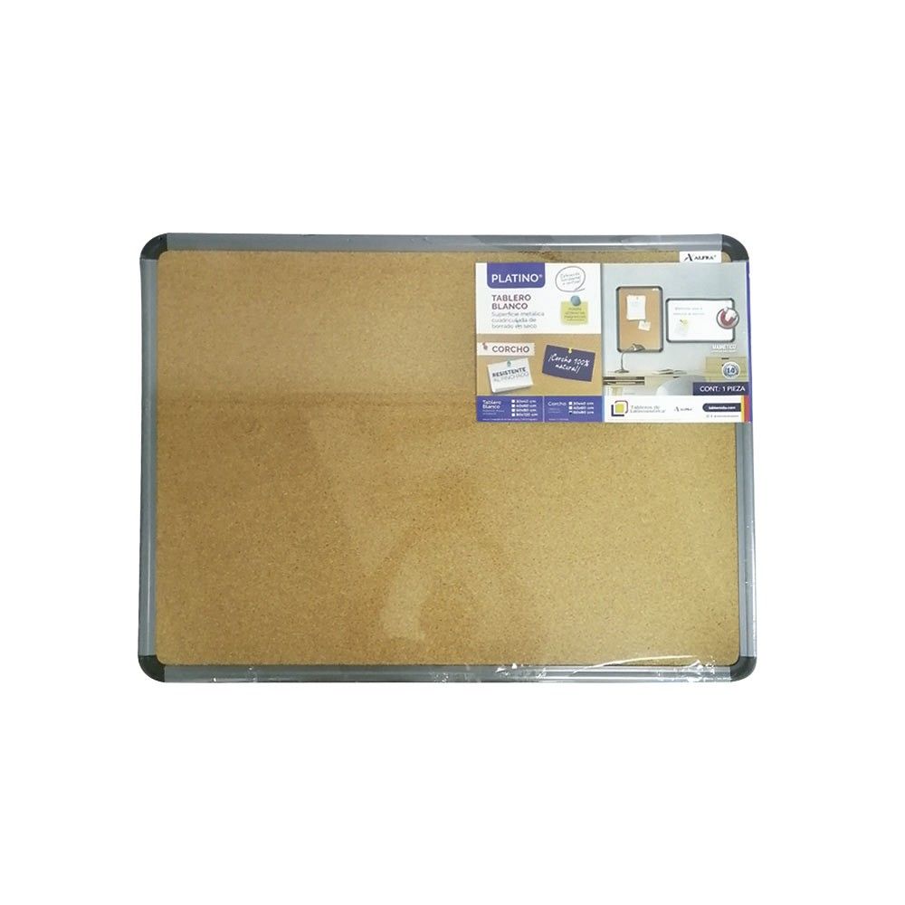 Tablero Corcho Con  Marco Platin 60X80Cm