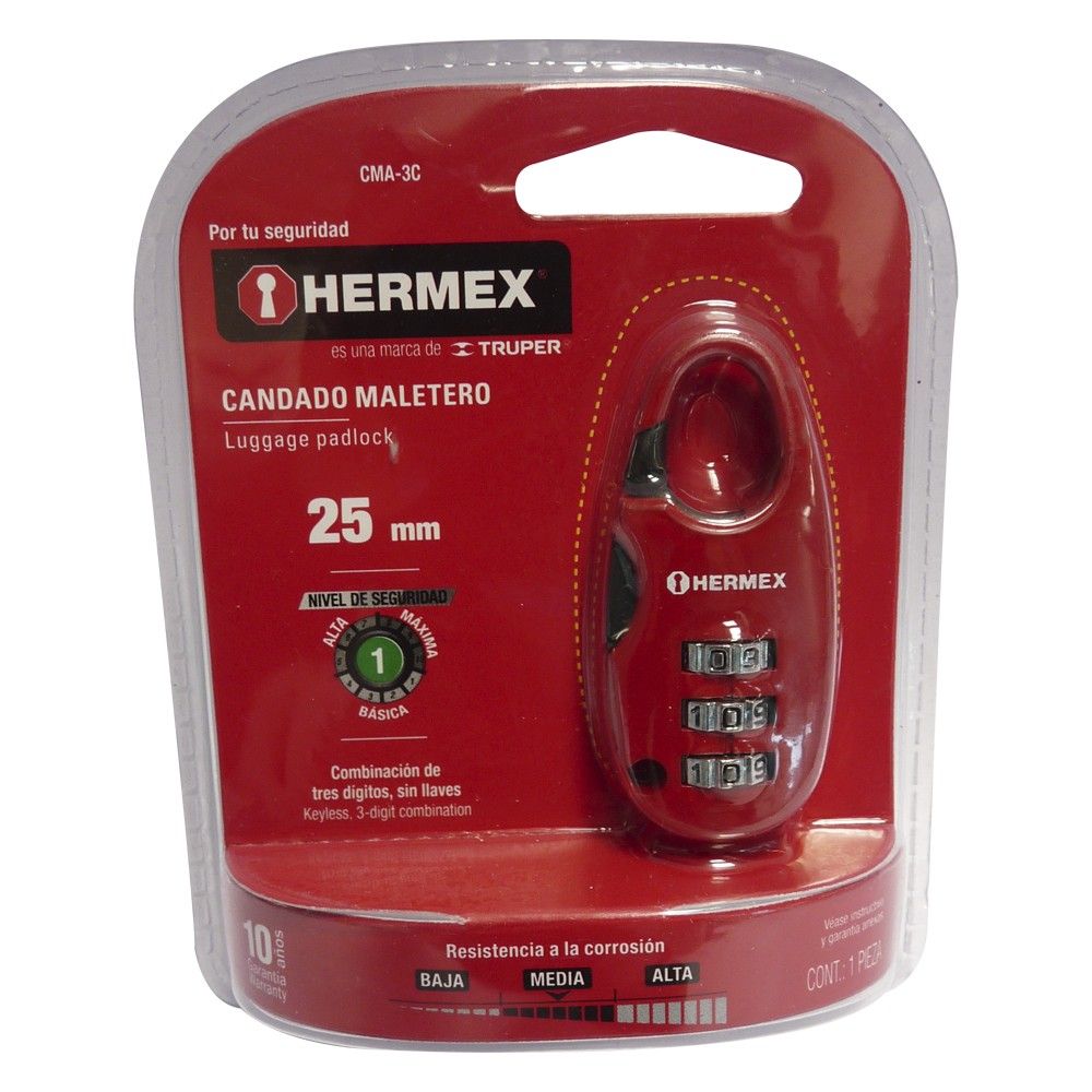 Candado Maletero Hermex con Clave 3 Dígitos 25mm
